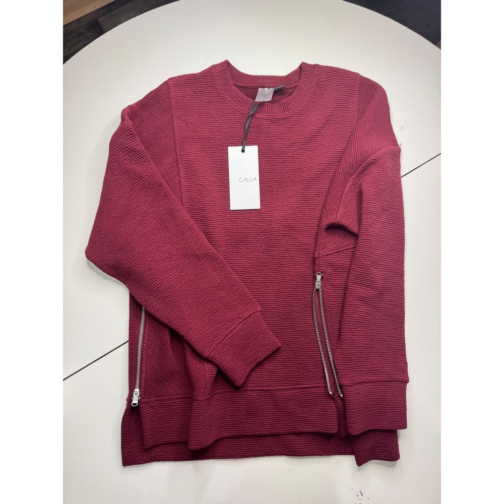 Calia by Carrie Underwood Womens Textured Side Zip Sweatshirt Burgundy Medium